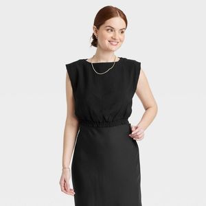 Women's Slim Fit Extended Shoulder Gauze Tank Top - A New Day Black S